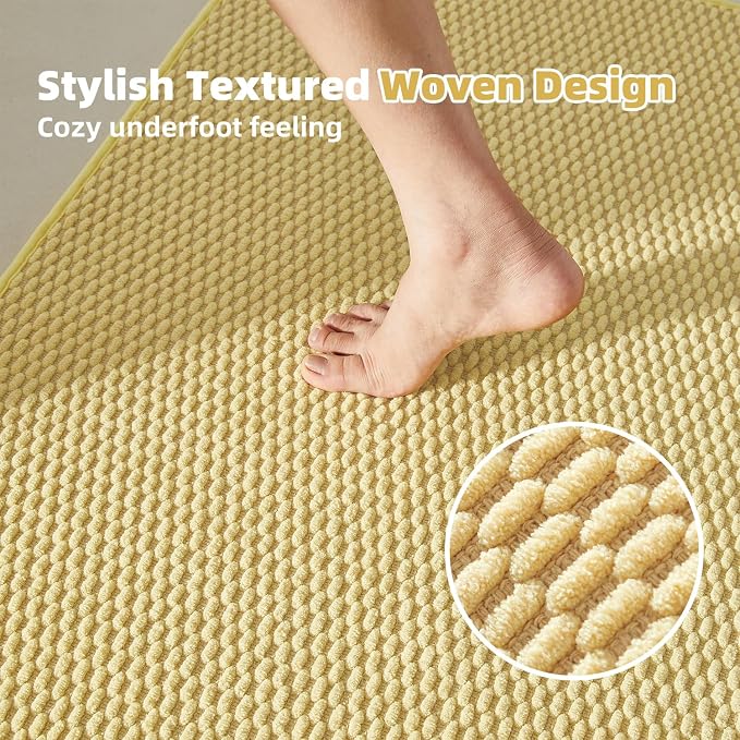 TYUU Bathroom Rugs Non Slip Washable, Super Absorbent Thin Bath Mat Quick Dry Low Pile Bathroom Rug, Yellow 24"x36"