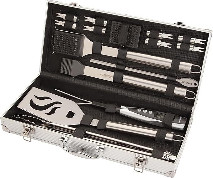 Cuisinart Deluxe Grill Tool Set, 20-Piece Grill Set, BBQ Accessories with Aluminum Case, Stainless Steel Grilling Accessories, BBQ Tools, Grilling Gifts for Men, for Dad Husband