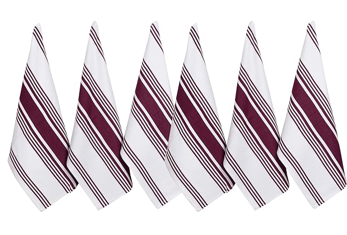 Urban Villa Kitchen Towels 100% Cotton Dish Towels for Kitchen (Set of 6) 20”x30” Dish Cloths Highly Absorbent Kitchen Linen Set with Hanging Loop Perfect for Drying Dishes Cleaning Towels-Wine White