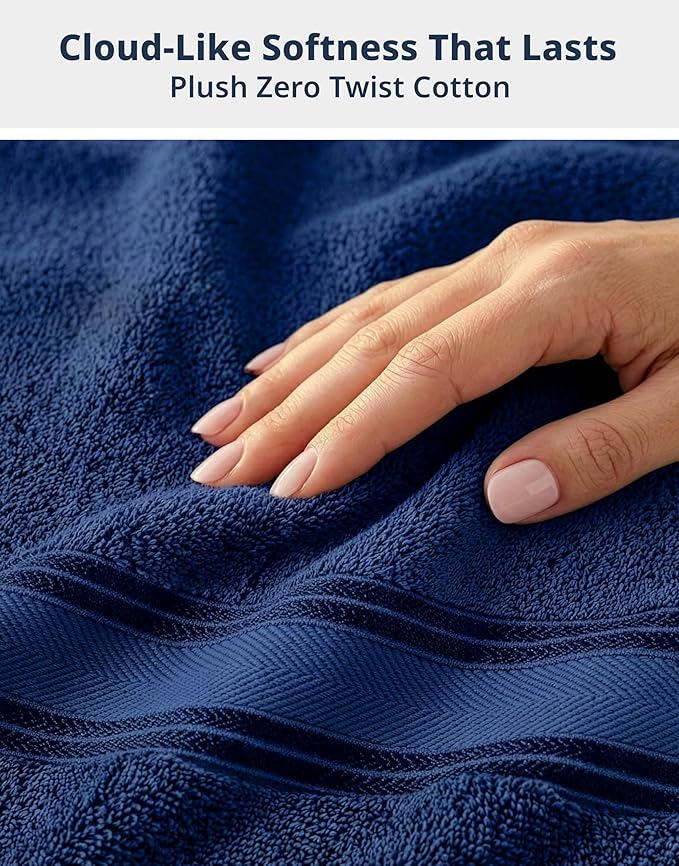 LANE LINEN Luxury Bath Towels Set - 6 Piece Set, 100% Cotton Bathroom Towel, Zero Twist, Quick Dry Shower Towels, Extra Soft Absorbent Towel, 2 Bath Towels, 2 Hand Towels, 2 Wash Cloths - Navy