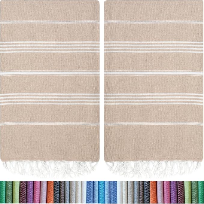 HAVLULAND Turkish Beach Towels, Set of 12, Oversized 72"x40" - Beige | Soft Hammam Peshtemal, Sand Free, Quick-Dry, Absorbent Bath Towel | Lightweight & Compact for Travel, Pool, Gym, Spa