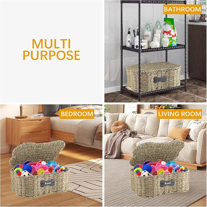 Morezi Personalized Dog Toy Basket bin Box with lid Bone Shape Designed Great for organizing pet Dogs Cats chew Toys leashes Clothing in Living Room Area playroom Closet Shelf Gift Basket