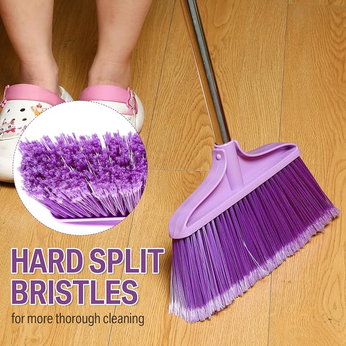 Lasnten Lasnten 8 Pack Heavy Duty Broom for Indoor Outdoor 49 Inches Commercial Broom with Stainless Steel Detachable Long Handle Commercial Cleaning Tools for Home Garage Office Patio Floor, Purple