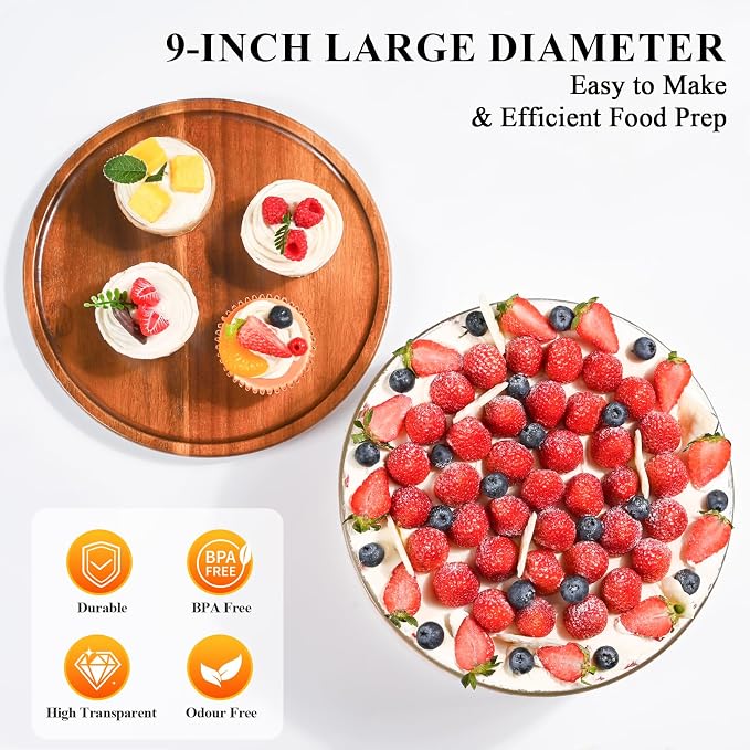LOVYANXUE 155 oz Large Glass Trifle Bowl with Acacia Wood Lid - Glass Salad Bowl, Versatile Serving Bowls for Cake, Salad, Fruit, Baking, Dessert, Meal Prep, Storing, Microwave & Oven Safe, BPA Free