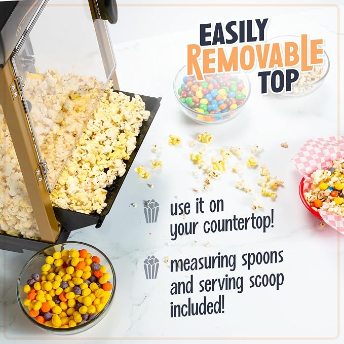 Nostalgia Popcorn Maker Machine - Vintage Theater Style Popcorn Cart With 2.5oz Stainless Steel Kettle, Makes Up To 10 Cups Easily - Bring Home the Fun with Theater Style Popcorn Machine-Black