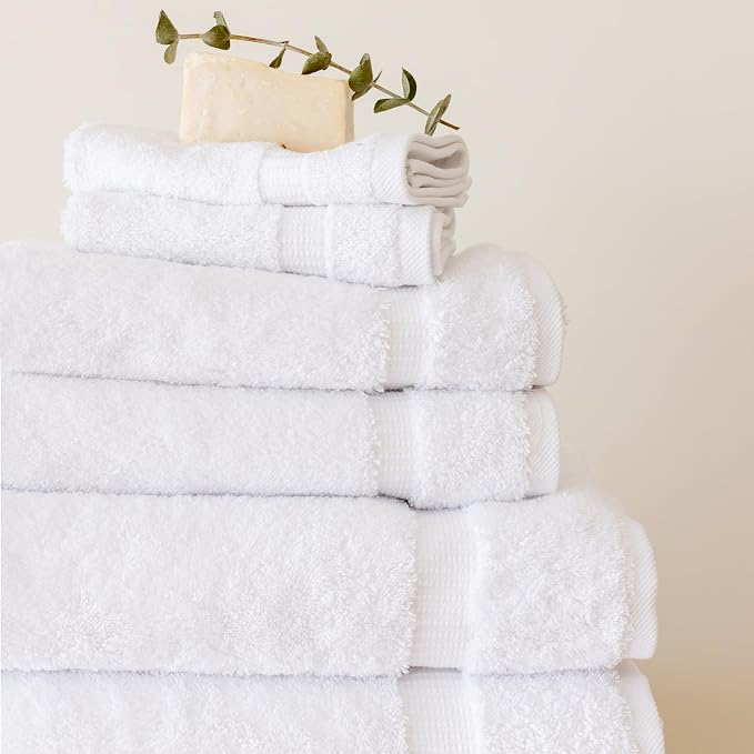 SALBAKOS 100% Turkish Cotton Bathroom Towel Set of 6-Piece, White | 630 Gsm Thick Super Soft Highly Absorbent 2 Bath + 2 Hand + 2 Washcloth Towels Sets, Giftable, Hotel Quality, Made in Turkey