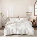Off White Duvet Cover Super Queen Size 100% Washed Cotton Bedding Set Cover 1 Duvet Cover Zipper Closure and 2 Pillowcases, 98inchx90inch