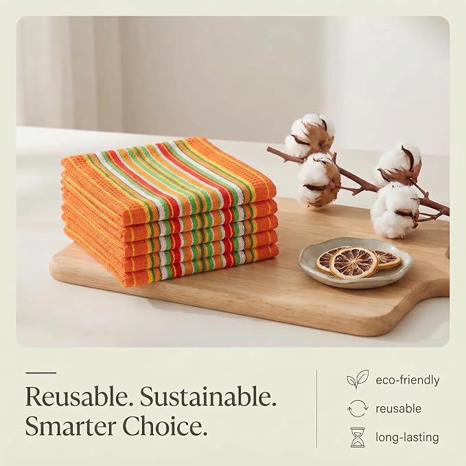 Urban Villa Kitchen Towels Cotton Dish Towels 20”x30” (Set of 6) Orange