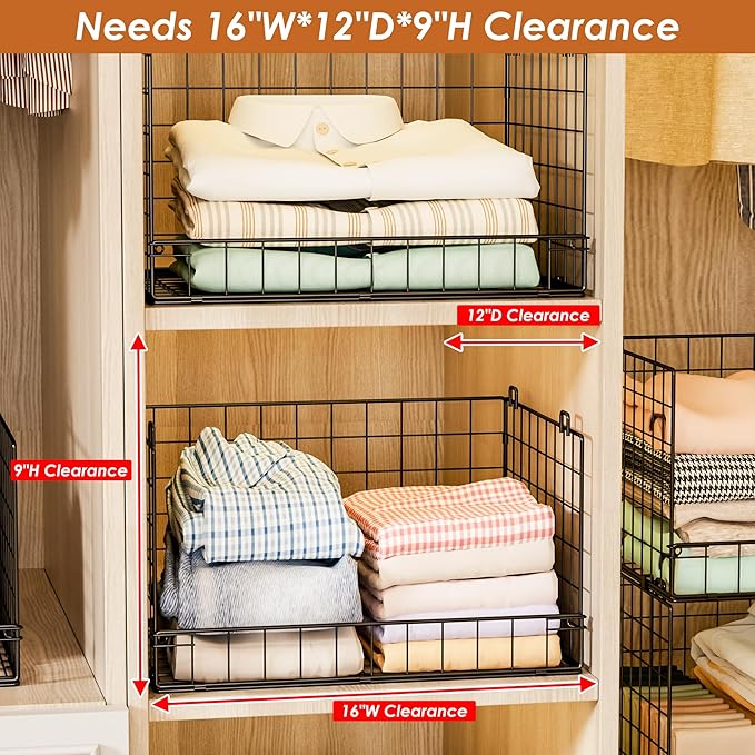 Yociyoga 5-Tier Stackable Closet Organizers and Storage Shelves, Closet Shelf Organizer Basket Bins, Foldable Sweater Storage for Closet Organizer System, Black(Patent 30022416)