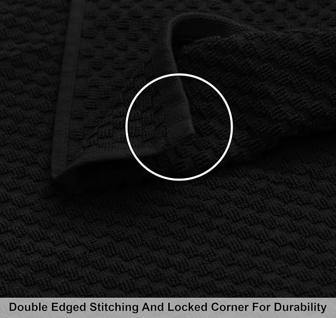 COTTON CRAFT Euro Spa Waffle Weave 6 Piece Towel Set - 100% Cotton - Black | 2 Oversized Luxurious Large Bath Towels, 2 Hand Towels, 2 Washcloths - Soft Plush Super Absorbent Low Lint Quick Dry