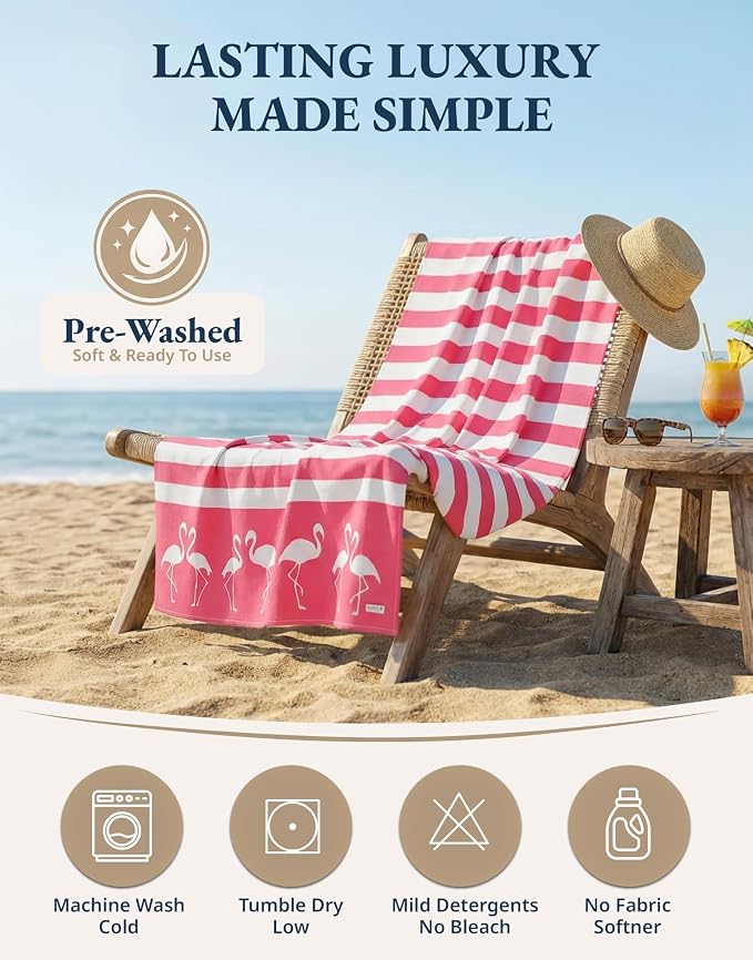 LANE LINEN Turkish Beach Towels for Women, 6 Pcs, Extra Large - Coastal Mix | Large 39"x71", Pre-Washed - No-Shrink, Sand-Free - Quick Dry, Lightweight - Soft Beach Bath Towels, Vacation Essential