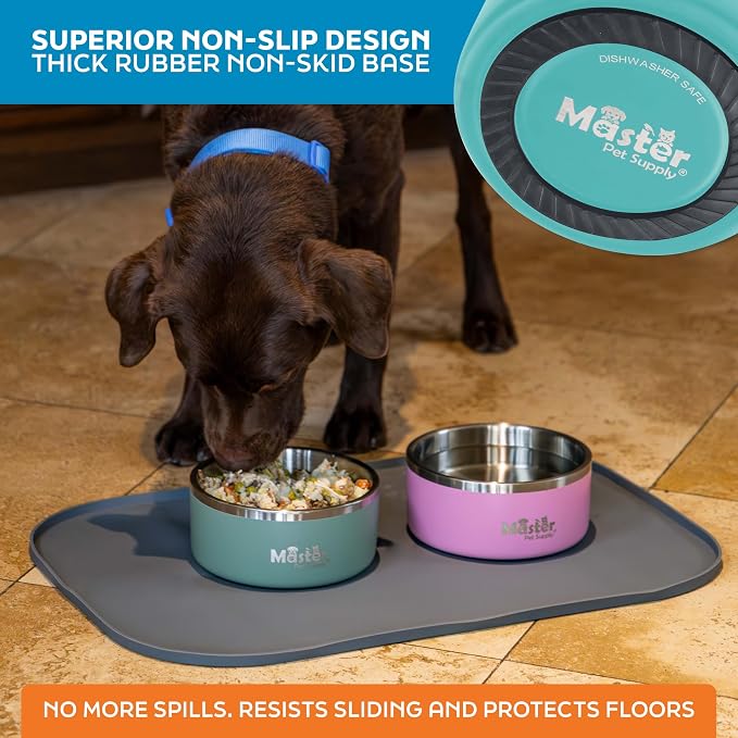 Master Pet Supply Stainless Steel Dog Bowls - 32 oz, Heavy Duty - Aqua Sky, Double Wall Extra-Thick Insulated, Non-Slip Pet Water Bowl for Dogs, Cats & Pets, Anti Rust Metal, Dish Washer Safe