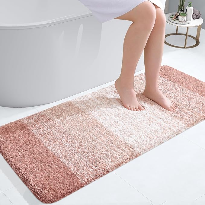 OLANLY Bathroom Runner Rugs Mat 47x20, Extra Soft Absorbent Microfiber Bath Rugs, Rubber Backing, Quick Dry, Washable Long Bath Mats for Bathroom Floor, Tub and Shower, Home Decor Accessories, Peach