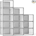 Kuject X-Large Shoe Storage Boxes Organizers Clear Plastic Stackable 12 Pack, Shoe Rack & Holder Substitute, Sneaker Containers, Toy Storage Organizer Bins for Entryway, Closet, Under Bed, Grey