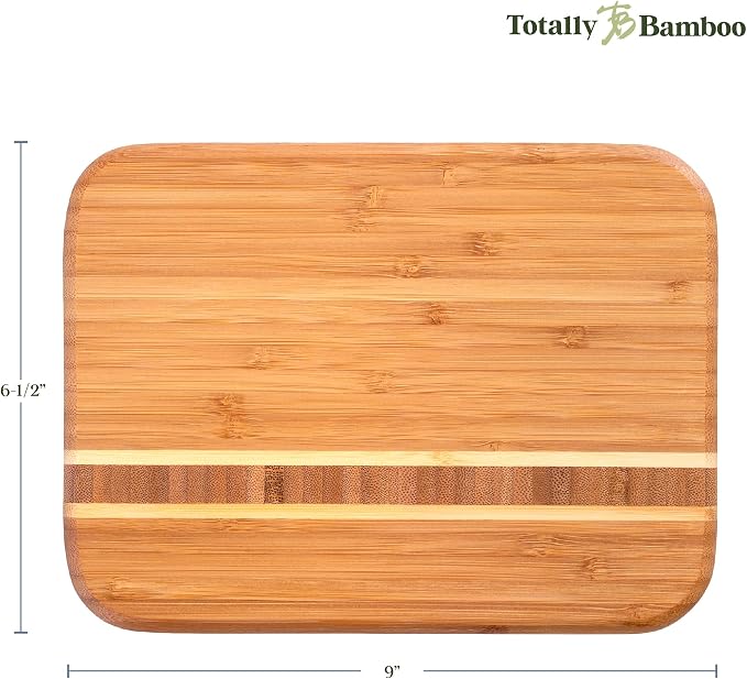 Totally Bamboo Barbados Small Bamboo Cutting Board, 9 x 6.5 Inches | Small cutting board for fruit, vegetables, garnishes, and sandwiches. End-grain bamboo inlay adds standout style.