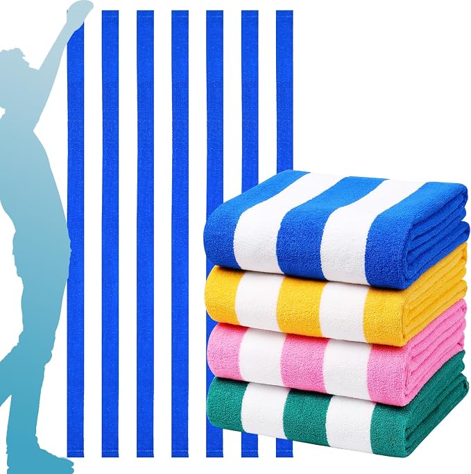 4 Packs Oversized Stripe Beach Towel Thin Terry Set for Women Men 72X40 in Absorbent Big Extra Large XL Clearance Travel Families Towels Accessories Essentials Adults Gift Blue Pink Yellow Green