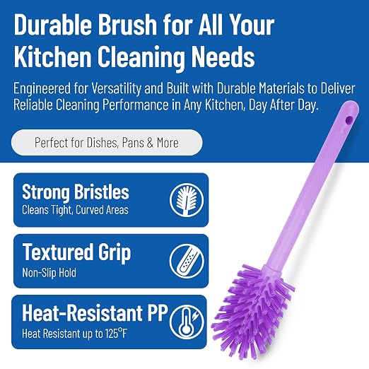 SPARTA Large Water Bottle Brush Ideal for Wide-Mouth Jars, Bottles and Tumblers, Dishwashing Tool with Handle for Home and Commercial Kitchens, Plastic, 12 Inches, Purple, (Pack of 6)