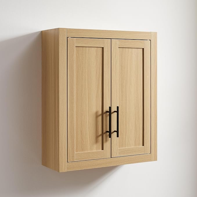 Crosley Furniture Savannah Wall Mounted Bathroom Storage Medicine Cabinet with Shelves, Natural