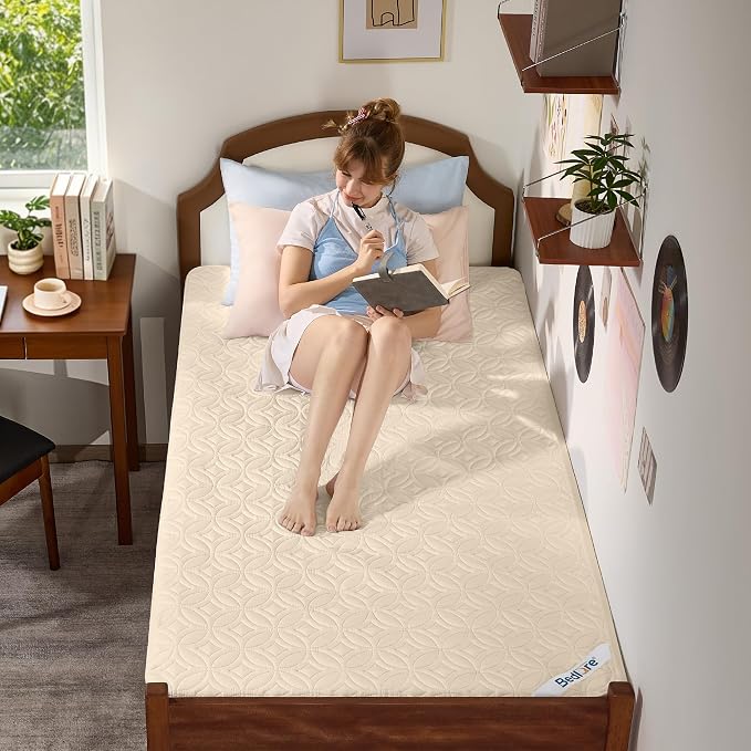 BEDLORE Waterproof Mattress Protector, Twin XL Size Mattress Pad with Deep Pocket 6"-15" Depth, Soft Breathable Bed Mattress Cover for Bedroom, College Dorm (Beige)