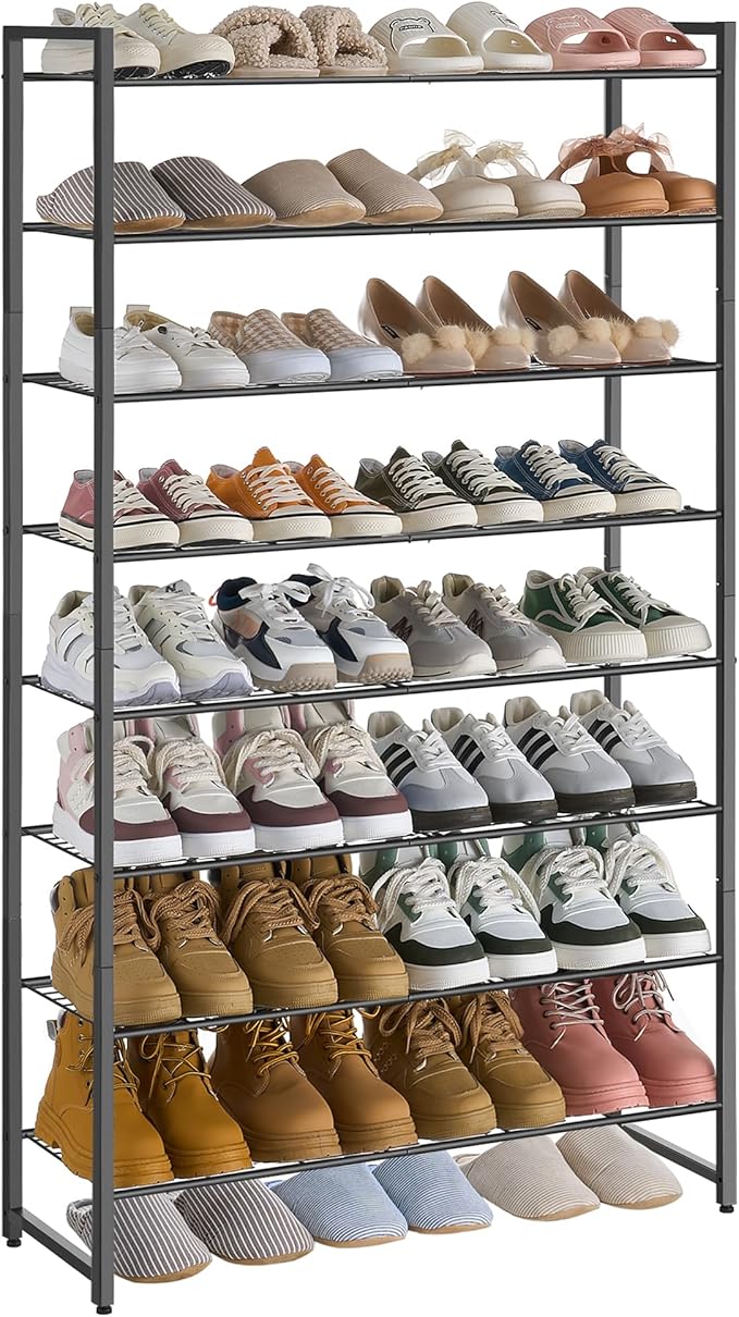 Nunsino Shoe Rack for Closet, Metal Shoe Organizer, 8 Tier Garage Shoe Rack Max Holds 40 Pairs,Shoe Storage shelf,Entryway, Black