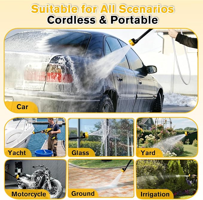 Cordless Pressure Washer, 1450 PSI Portable Power Washer with 6-in-1 Nozzle | Battery Powered Pressure Washer, Handheld Power Washer Cleaning Tool for for Car Wash, Garden, Patio & Home