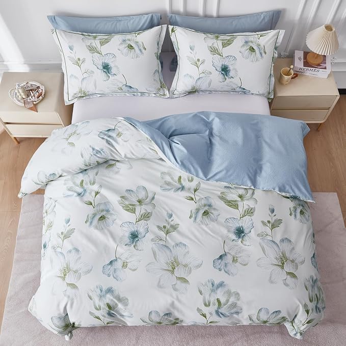 OAITE Duvet Cover Set King Size Floral Pattern 500 Thread Count Ultra Soft 100% Cotton Duvet Cover Sets 3-PC, Breathable Duvet Cover with Zipper Closure & Corner Ties