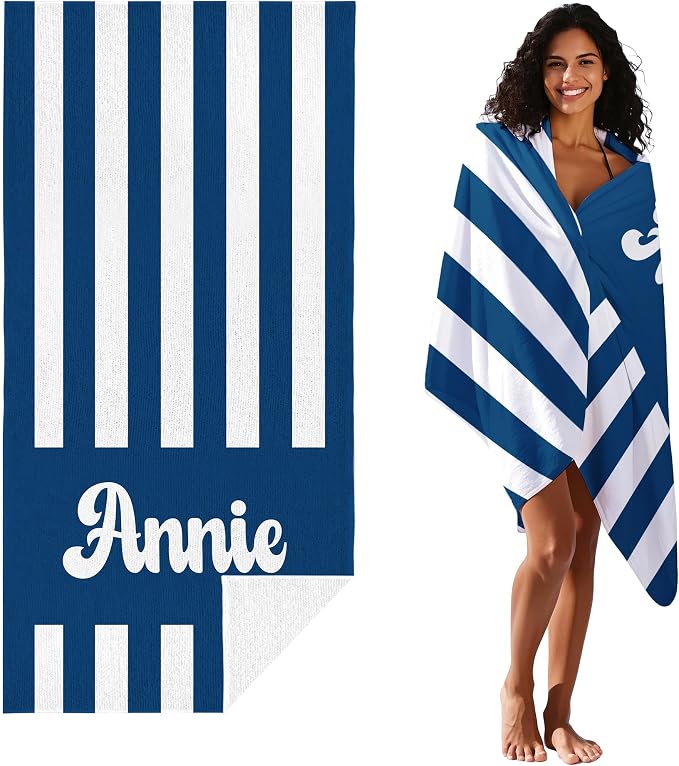 JML Personalized Beach Towel with Name, Custom Cabana Stripe Beach Towel, Customized Microfiber Pool Towel, Quick Dry & Absorbent Swim Towel for Adult,Mother's Day, Birthday, Summer Holiday,Vacation