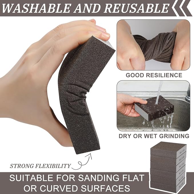 Gisafai 24 Pcs Dual Angle Sanding Sponge Bulk, 80/120 Grit Double Sided Reusable Washable Sponge Sandpaper Block for Drywall, Wood, Metal, Glass, Med/fine