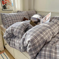 mixinni Full Duvet Cover Set - 3 Piece Vintage Buffalo Plaid Bedding, 100% Washed Cotton Duvet Cover with 2 Pillowcases, Soft & Breathable Navy Beige White Geometric Grid Pattern for All Seasons