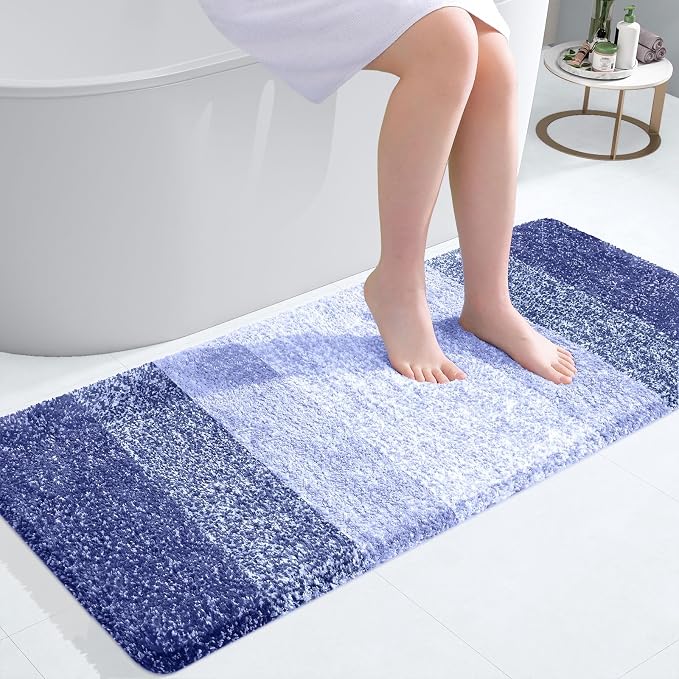 OLANLY Bathroom Runner Rugs Mat 47x20, Extra Soft Absorbent Microfiber Bath Rugs, Rubber Backing, Quick Dry, Washable Long Bath Mats for Bathroom, Tub and Shower, Home Decor Accessories, Blue-Violet