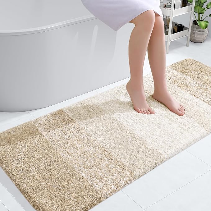 OLANLY Large Bathroom Rugs Mat 54x24, Extra Soft Absorbent Microfiber Bath Rugs, Rubber Backing, Quick Dry, Washable Bath Mats for Bathroom Floor, Tub and Shower, Home Decor Accessories, Light Beige