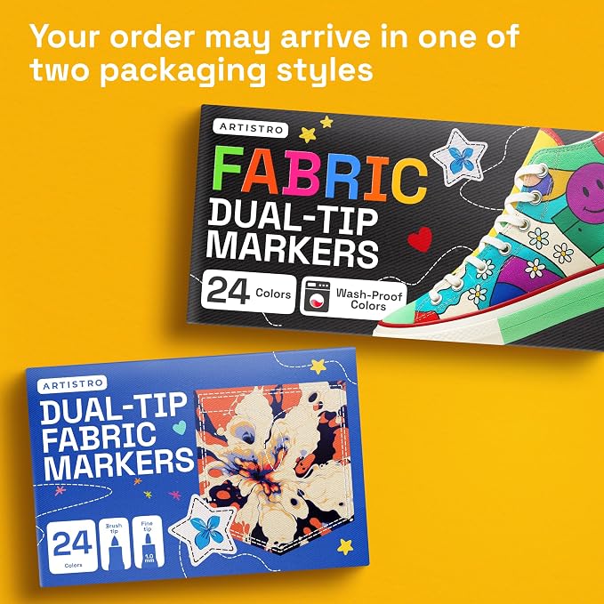 ARTISTRO 24 Dual-Tip Fabric Markers Decorating Kit, Permanent for Clothes | Brush & Fine Tip, Acrylic Paint Pens for Sneakers, Bags, Shoes, Textiles, Canvas, Sewing, Craft, & DIY