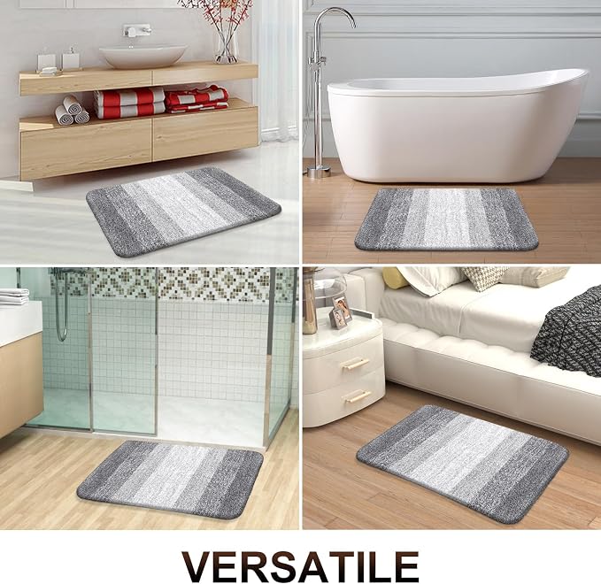 OLANLY Bathroom Runner Rugs Mat 40x20, Extra Soft Absorbent Microfiber Bath Rugs, Rubber Backing, Quick Dry, Washable Long Bath Mats for Bathroom, Tub and Shower, Home Decor Accessories, Light Grey