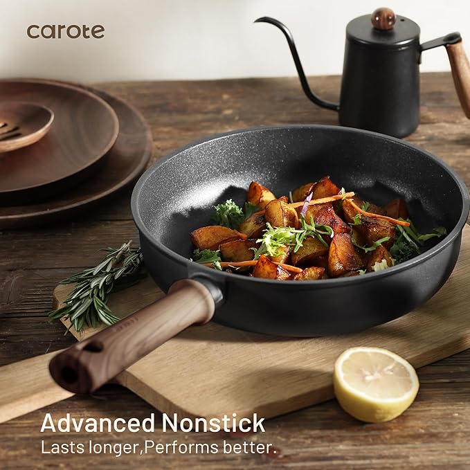 CAROTE 24Pcs Nonstick Kitchen Titanium Cookware Sets, Non stick Pots and Pans set, Induction Cookware Set Black