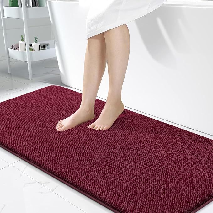 OLANLY Memory Foam Bathroom Runner Rugs 47x24, Absorbent Long Mat, Burgundy | Soft Quick Dry Bath Mat Rugs, Non-Slip, Machine Washable Mat for Bathroom Floor, Tub and Shower, Home Decor Accessories