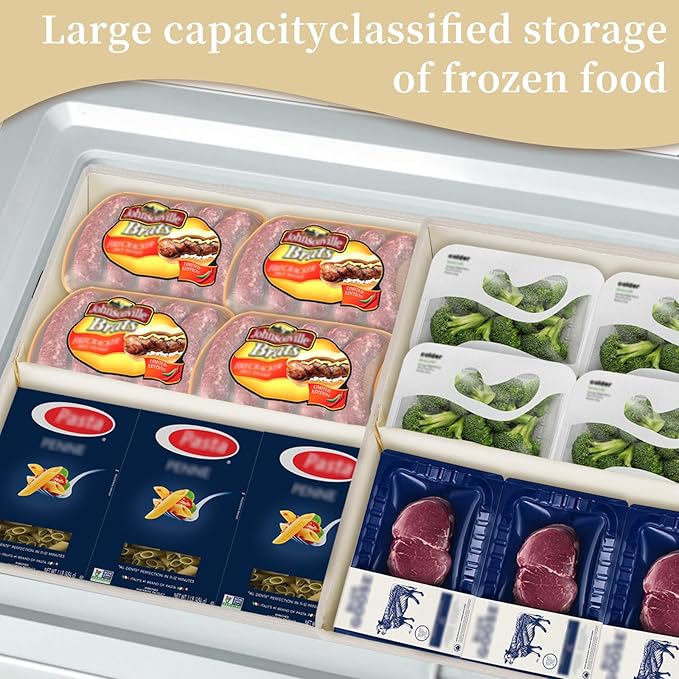 Flenpptly Freezer Organizer Bins, 1 Pack Freezer Storage Bins, Light Grey | 15"x14"x9" Collapsible Deep Freezer Organizer Bins with Removable Dividers, Handles