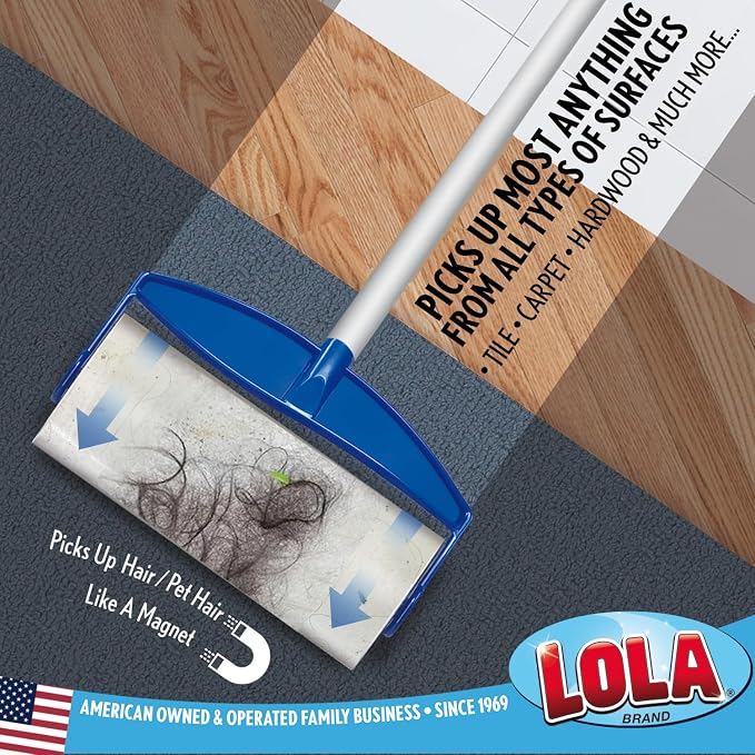 LOLA Rola Sticky Mop Refills, Giant Adhesive Roller, 180 Sheets, Traps Dirt, Dust & Hair, Pet Hair Remover, Floor & Carpet Cleaner, 18 Pack