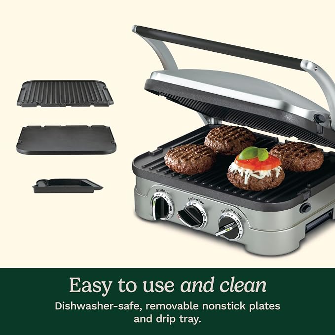 Cuisinart Panini Press and Grill, 1500W 5-in-1 Griddler, Dishwasher-Safe | Panini press, sandwich maker & indoor grill with reversible nonstick plates & dual heat control, GR-4NNAS