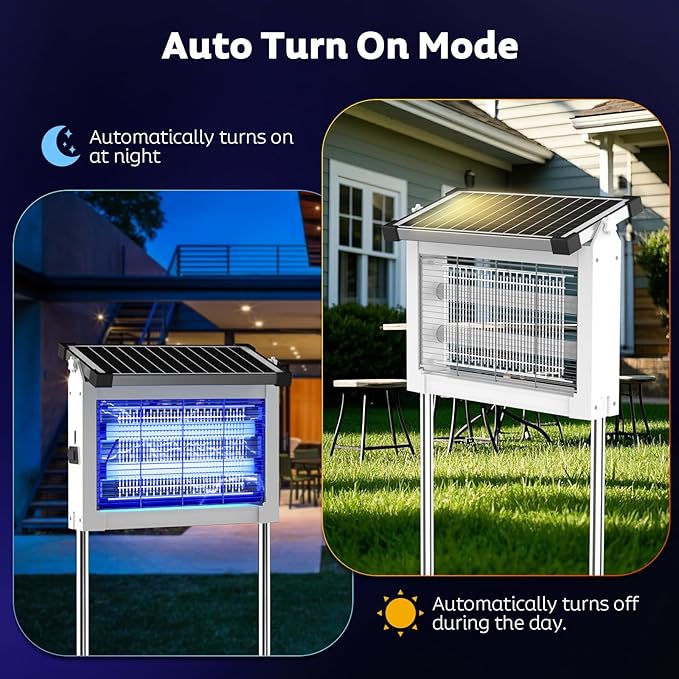 OnBeam Solar Bug Zapper Outdoor, Mosquito Zapper Waterproof Electric Fly Zapper Rechargeable Mosquito Killer Lamp with 10W Solar Panel, 4500V Cordless Fly Trap for Backyard, Patio, Garden, RV, Camping