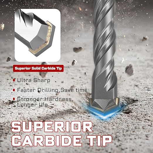GEINXURN 15 PCS 5/32" x 4" Double Thread Rotary Hammer Drill Bits, Masonry Drill Bits Tool Set Carbide Tipped, Drilling in Brick, Stone and Concrete, Cement Walls