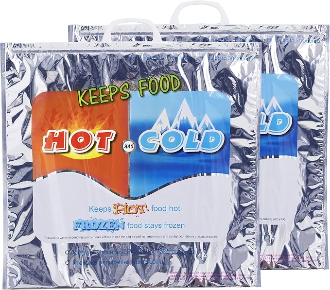 Superio Hot and Cold Insulated Bags for Food Delivery, Grocery Shopping Bags, Food Storage for Hot and Frozen Food for Travel, Disposable Cooler Bag, Reinforced Thermal Lunch Bag (2, 16"x5.5"x19")