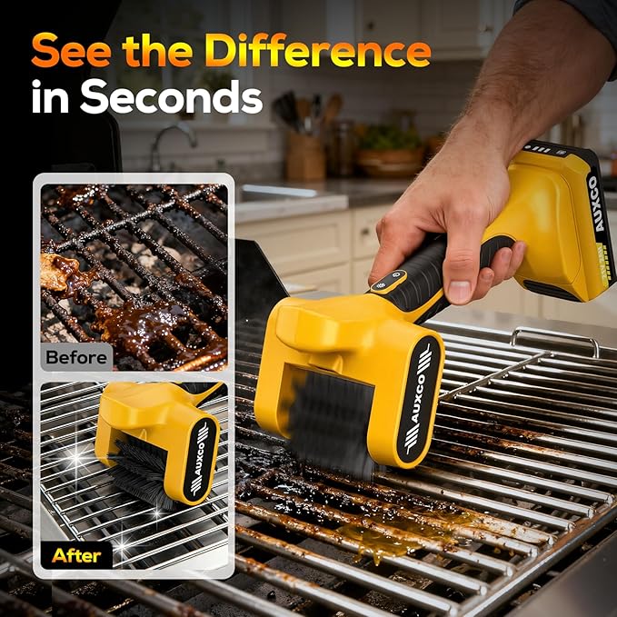 Grill Brush – Electric Grill Brush for Outdoor with 700 RPM Stainless Roller, Grill Cleaner Bristle Free, 90-Min Runtime，LED Light, 21V Rechargeable Grill Cleaning Tool for Gas & Charcoal Grills