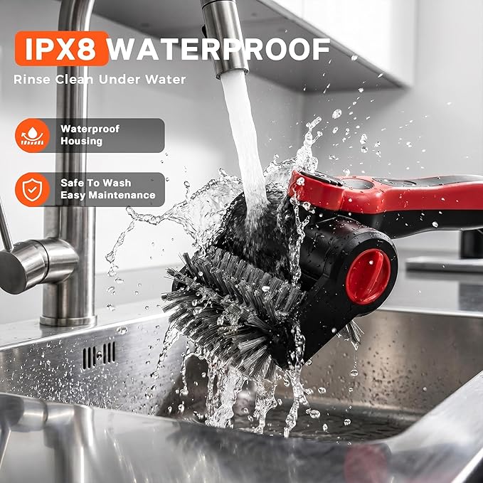 Electric Grill Brush, 100W High Power Cordless BBQ Cleaner with 300ml Water Spray Tank, IPX8 Waterproof Automatic Scrubber for Gas Charcoal Grills, 2-Speed Rechargeable Power Brush with Scraper