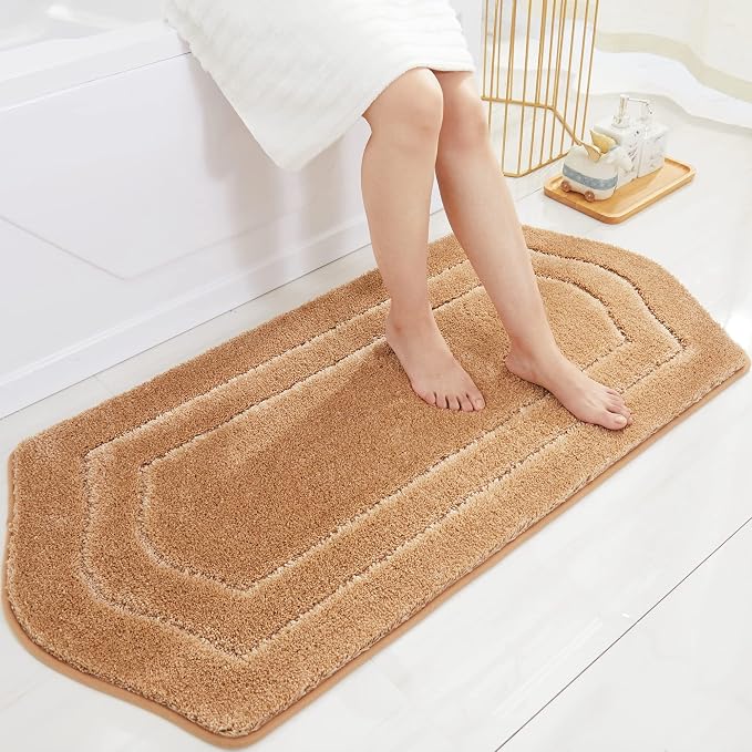 COSY HOMEER Extra Thick Bath Linen Sets Rugs for Bathroom - Anti-Slip Bath Mats Soft Plush 100% Strong Polyester Living Room Bedroom Water Absorbent(Beige,24x48 - Inches)