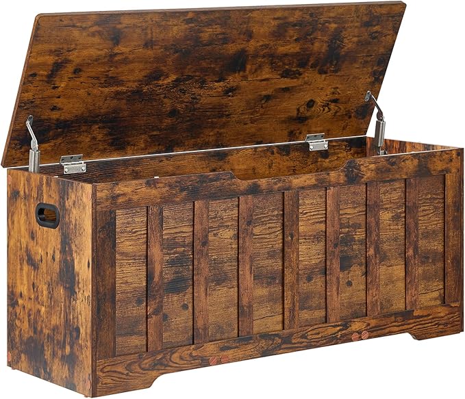 VANKILEY 43.3" Storage Chest Extra Large,Storage Trunk with 2 Safety Hinges,Wooden Storage Bench,Shoe Bench,43.3x15.7x19.1Inch,Easy Assembly,Storage Bench for Bedroom,Living Room,entryway(Rustic Brown