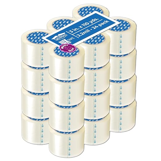 The Boxery 3" x 110 Yards Clear Packing Tape – 24 Roll Carton – Strong Industrial Grade Adhesive for Shipping, Moving & Packaging – Heavy Duty 2.2 Mil Box Sealing Tape