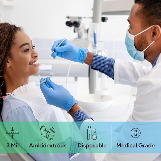 Medical Exam Blue Nitrile Gloves X Large 1000 Count - 3 Mil Powder and Latex Free Disposable Gloves - Case of 10 Boxes of 100