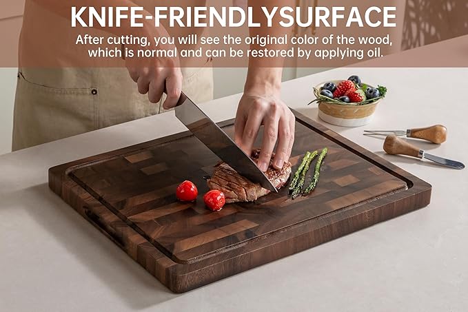 Walnut Cutting Boards for Kitchen Solid Wood End Grain 17"×13"×1" | Large Chopping Board Double Sided with Handle, Hardwood Charcuterie Butcher Block for Meal Prep & Serving with Gift Box