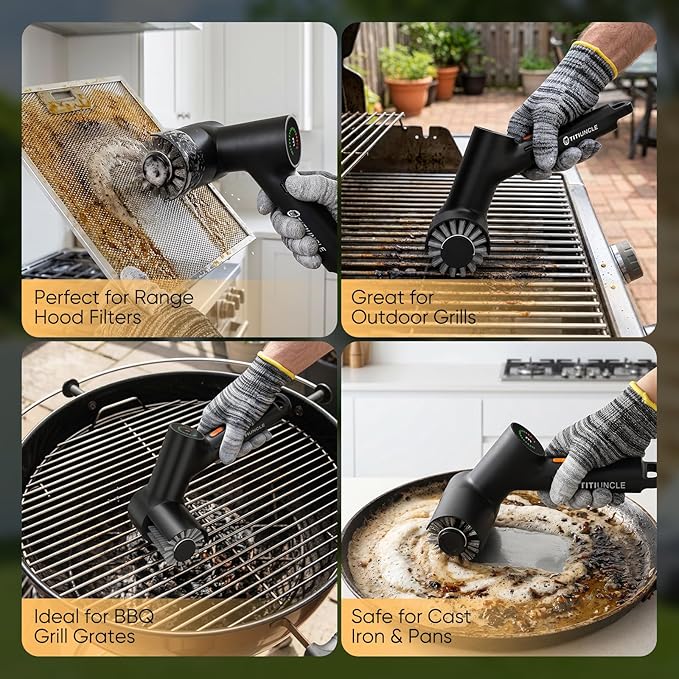 Electric Grill Brush for Outdoor Grill, BBQ Grill Cleaner Cleaning Brush with Stainless Steel Rotary Head, 500RPM Motorized, 3 Speed Modes, 120Mins Runtime, No Bristle Shedding, Gifts for Men/Dad