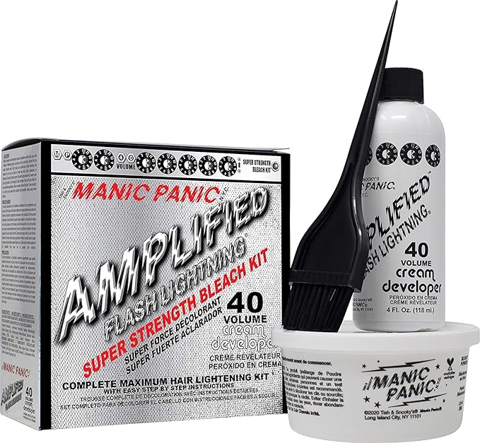 MANIC PANIC Flash Lightning Super Strength Bleach Kit - 40 Volume Developer + Bleach Powder - Hair Lightener for Dark Hair + Lifting up to 7 Levels - Vegan & Cruelty Free